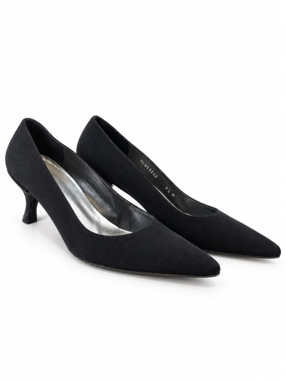 Vintage Stuart Weitzman Black Silk Pointed Toe Kitten Heel Pumps 6.5 M